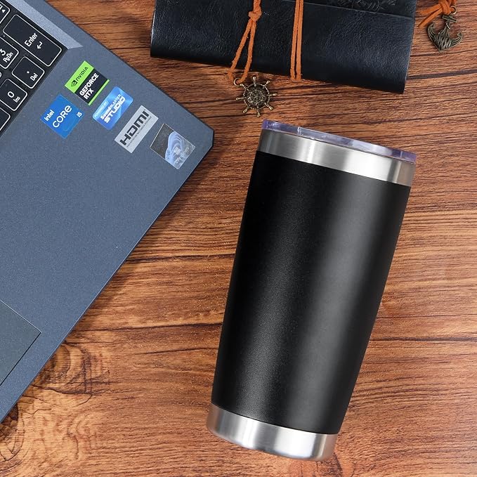 20oz Stainless Steel Tumbler with Lid, Travel Mug - Double Wall Vacuum Powder Coated Cup - Grey, 1 Pack - Image 7
