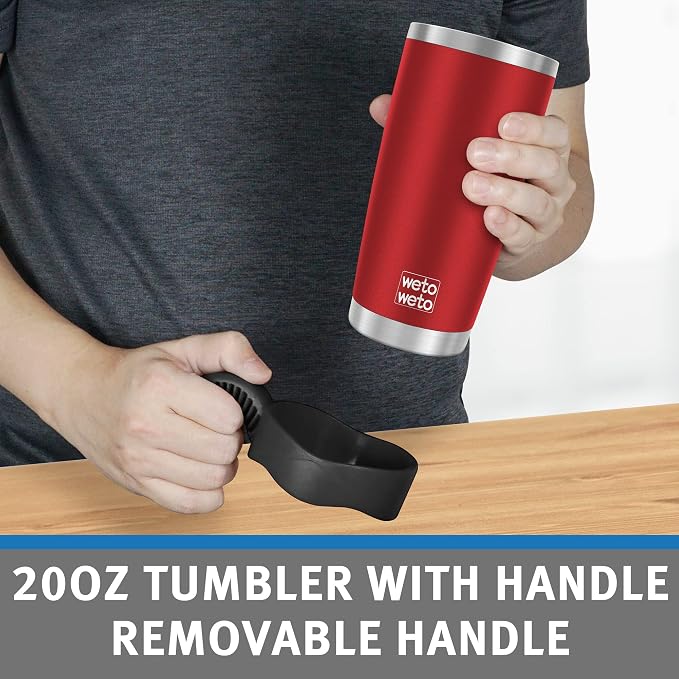WETOWETO 20oz Tumbler with 2 lids and 2 straws, Stainless Steel Vacuum Insulated Water Coffee Tumbler Cup, Double Wall Powder Coated Leak-proof Travel Mug (Red, 1 Pack) - Image 4
