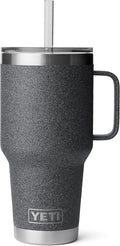 YETI Rambler 35 oz Tumbler with Handle and Straw Lid, Travel Mug Water Tumbler, Vacuum Insulated Cup with Handle, Stainless Steel, Black Stone by YETI