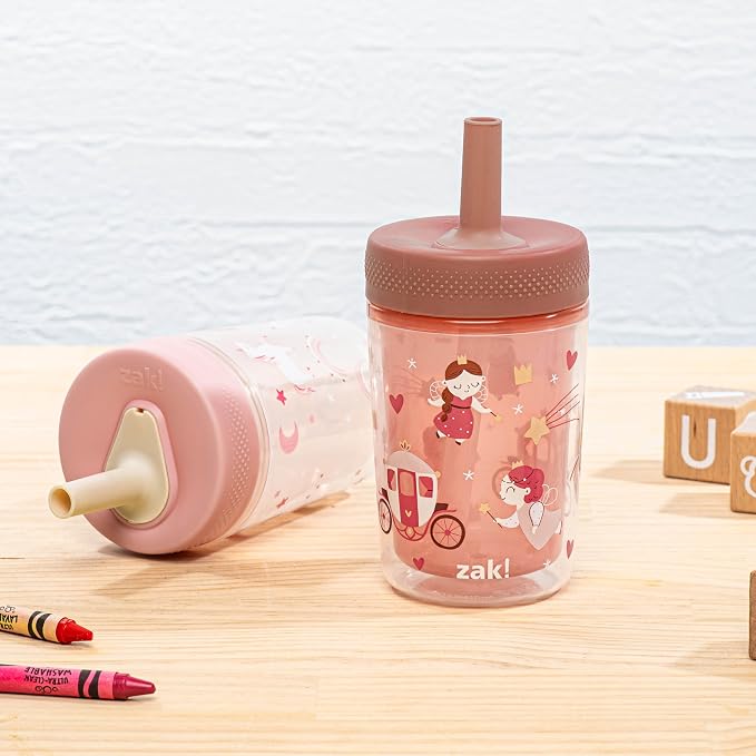 Zak Designs Capri Toddler Tumblers For Travel or At Home, 9oz 2-Pack Double Wall Plastic Sippy Cups With Leak-Proof Design is Perfect For Kids (Fairy Tales, Rainbow Magic) - Image 2