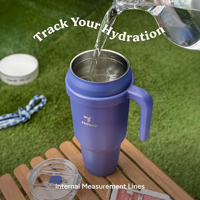 Reduce Reusable 50 oz Cold1 Water Tumbler – Ergonomic Handle – Double-Wall Insulation – Sturdy Desktop/Tabletop Mug with Lid and Straw -BPA-Free –Stainless Steel for Gym, Home, Office– Gentle Lavender - Image 6