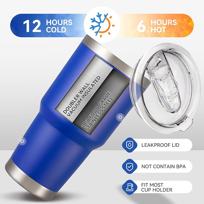 30 oz Tumbler with Lid Stainless Steel Tumblers Vacuum Insulated Cup Reusable Powder Coated Travel Mug Double Wall Leak Proof Portable Cups Keep Cold Drinks for 12 Hours, Blue, 1 Pack - Image 5
