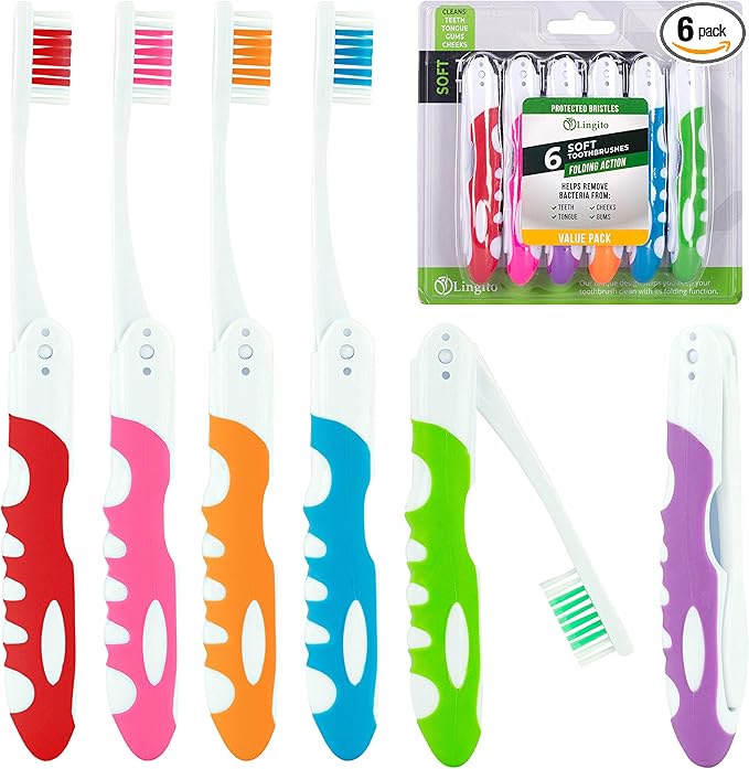 Travel Toothbrush, Portable Toothbrush Built in Cover, Travel Size Toothbrush by LINGITO
