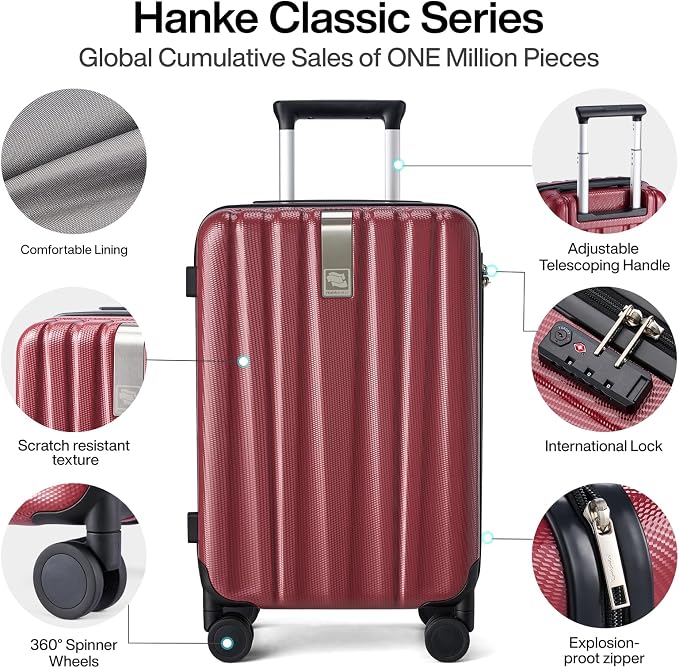 Hanke 20 Inch Carry On Luggage 22x14x9 Airline Approved Lightweight PC Hard - Image 3