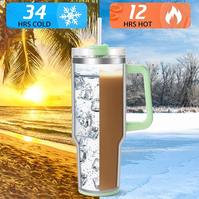 TaroKitc 40 oz Tumbler with Handle | Stainless Steel Insulated Insulated Travel Mug Iced Coffee Cup with Lids and Straw | Keeps Drinks Cold for 34 Hours | Dishwasher Safe, BPA Free | MATCHA - Image 2