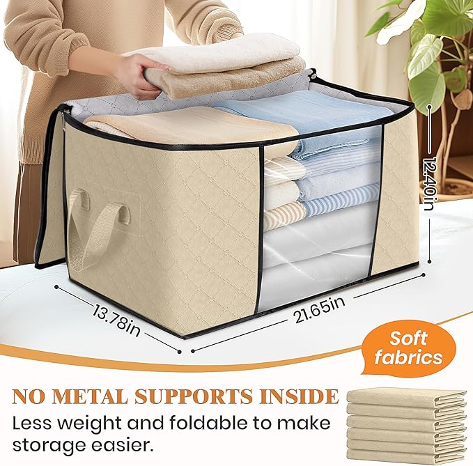 Fab totes 6 Pack Clothes Storage, Foldable Thick Fabric Blanket Storage Bags - Image 2
