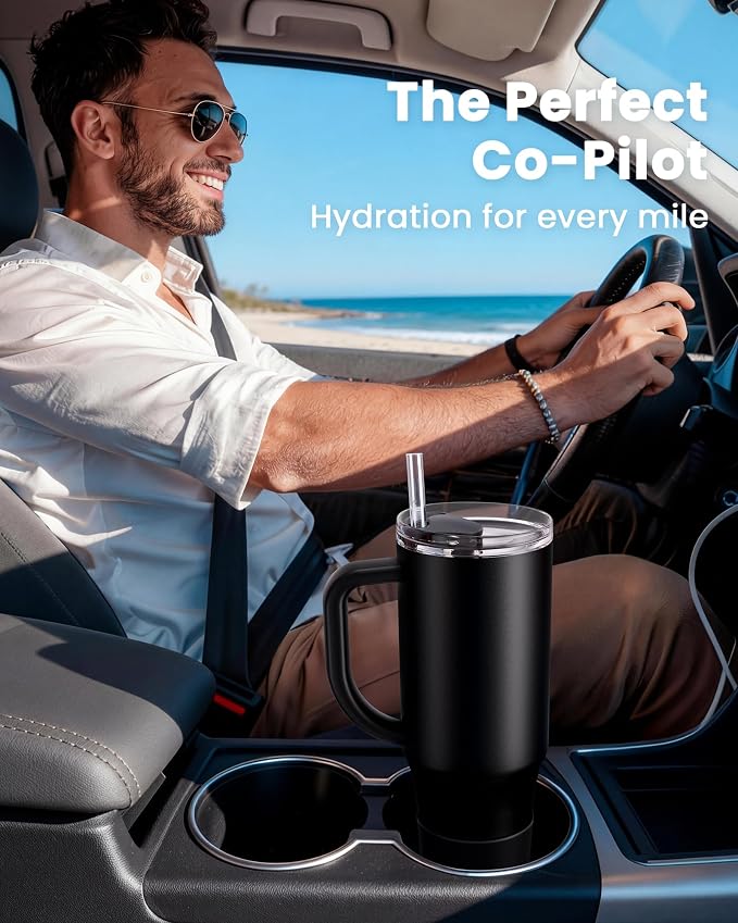 Renoj Insulated Mug 100% Spill Resistant Insulated Water Bottle for Iced Coffee & Hot Drinks - Fits Car Cup Holder, Ideal Gift, 2 Straws & Silicone Boot - FlexSlide White 32 oz - Image 2