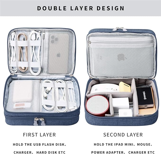 Lanola Travel Cable Organizer Bag, Electronic Accessories Case Portable Double - Image 3