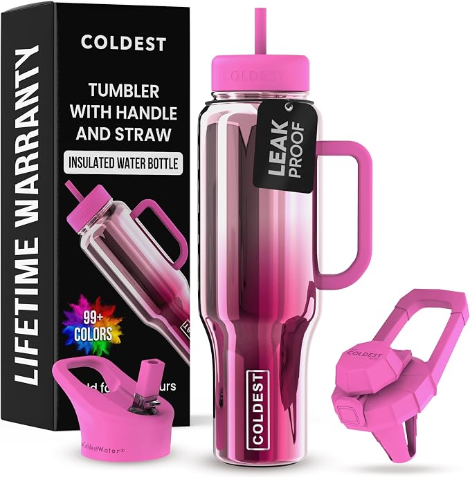 Coldest Tumbler with Handle and Straw - 100% Spill Proof Tumbler with Straw (3 Lids) - Stainless Steel Insulated Leakproof Tumblers for Women & Men - Cup Holder Friendly - 46 oz (Tour De Nova) by Coldest