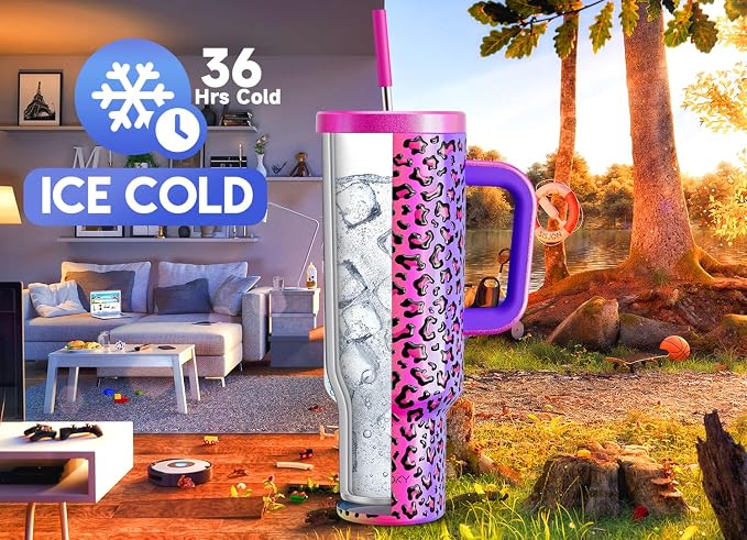 Meoky 50 oz Tumbler with Handle, Tumbler with Lid and Straw, Insulated Stainless Steel Travel Mug, 100% Leak-proof, Keeps Cold for 36 Hours or Hot for 12 Hours (Celebration) - Image 2
