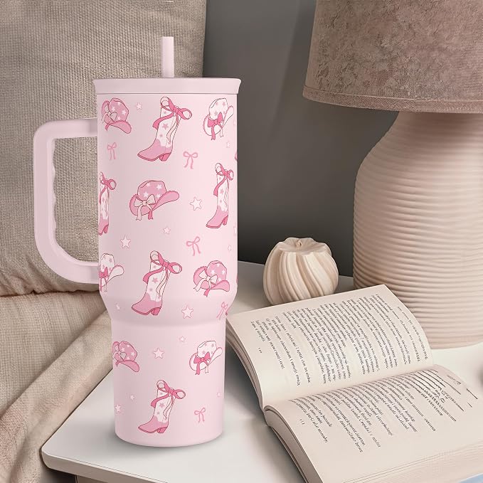 Cowgirl 40oz Slider Tumbler with Handle and Straw - Insulated Stainless Steel Travel Coffee Mug for Women Girls, Gift for Birthday, Christmas - Image 7