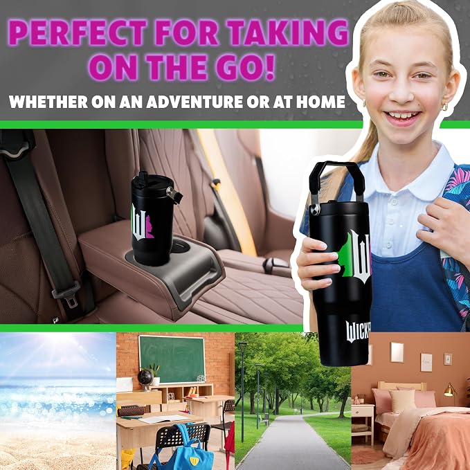 Get Trend Wicked Tumbler with Straw 30oz Girls Teens Insulated Cup with Lid Handle Travel Mug Cups with Lids for School Sports Gifts for Girls (Black Wicked) - Image 3