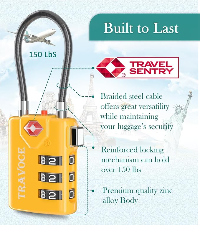 Search Alert TSA Approved Travel Combination Luggage Cable Locks - Image 5