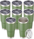 30 oz Tumbler with Lid Stainless Steel Tumblers Bulk Vacuum Insulated Cup Reusable Powder Coated Travel Mug Double Wall Leak Proof Cups Keep Cold Drinks for 12 Hours Army Green, Set of 8 by CoolYoleb