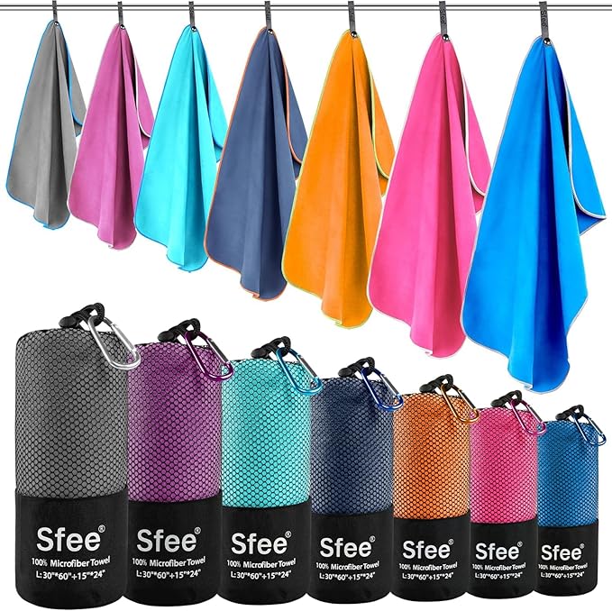 Sfee 2 Pack Microfiber Travel Towel, Quick Dry Camping Towel Super Absorbent by Sfee