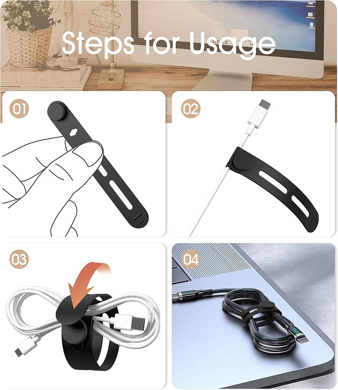 20Pcs Nearockle Reusable Cable Ties, Adjustable Silicone Cord Organizer Small - Image 4