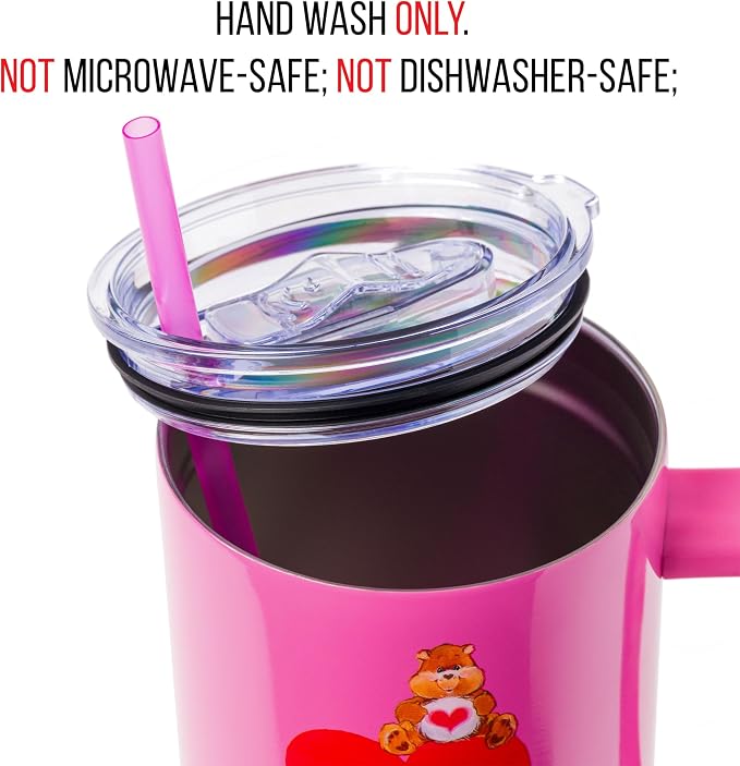 Silver Buffalo Care Bears Watercolor Heart Ombre Double Walled Stainless Steel Tumbler with Handle and Straw, Fits in Standard Cup Holder, 40 Ounces - Image 4