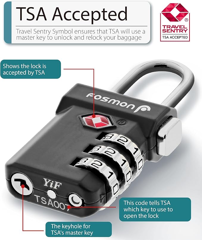 Fosmon TSA Accepted Luggage Locks, Open Alert Indicator 3 Digit Combination - Image 2