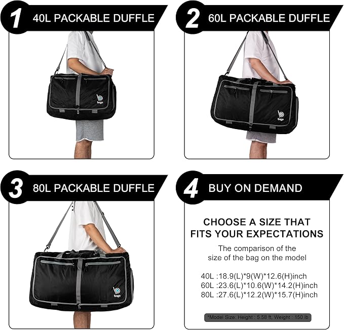 Bago Foldable Duffel Bags for Traveling Women & Men - 60L Medium Packable - Image 4