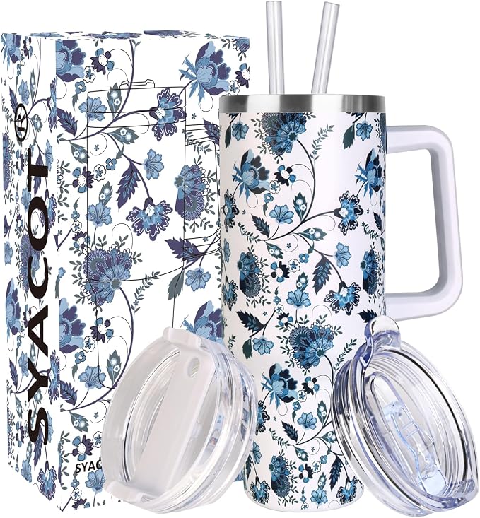 SYACOT 40 oz Tumbler with Handle and Straw Stainless Steel Insulated Tumbler Leak Proof Lid and Straw Lid Reusable Travel Mug Coffee Mug Cup Dishwasher Safe Keep Drinks Cold and Hot (Ceramics) by SYACOT