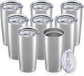 20 oz Tumbler with Lid Stainless Steel Insulated Tumblers Bulk Double Wall Vacuum Cups Powder Coated Travel Mug Keep Drink Cold and Hot, Stainless Steel, 8 Pack by Orebigo