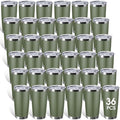 Sieral 36 Pack Stainless Steel Tumblers Bulk with Lids Double Wall Vacuum Insulated Coffee Cups Blank leakproof Powder Coated Tumblers for Engraving Wedding Graduation Party Favors(20 oz,Army Green) by Sieral