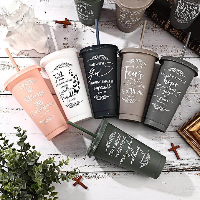 Havawish 36 Pcs Mothers Day Christian Tumbler Gift Bulk Religious Inspirational 24 oz Drinking Jesus Cup with Lid Straw Bible Verse Plastic Cup for Church Father Teacher First Communion (Vivid Color) - Image 3