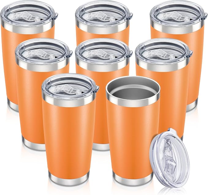 20 oz Tumbler with Lid Stainless Steel Insulated Tumblers Bulk Double Wall Vacuum Cups Powder Coated Travel Mug Keep Drink Cold and Hot, Orange, 8 Pack by Orebigo