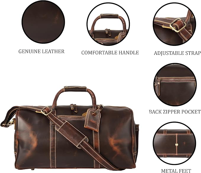 KomalC Leather Duffel Bags for Men and Women Full Grain Leather Travel - Image 5