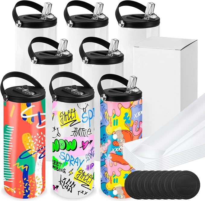 Joyclub 8 Pack Sublimation Tumblers 20 oz Sublimation Water Bottle Blanks Sports Skinny Insulated Tumblers Bulk by Joyclub