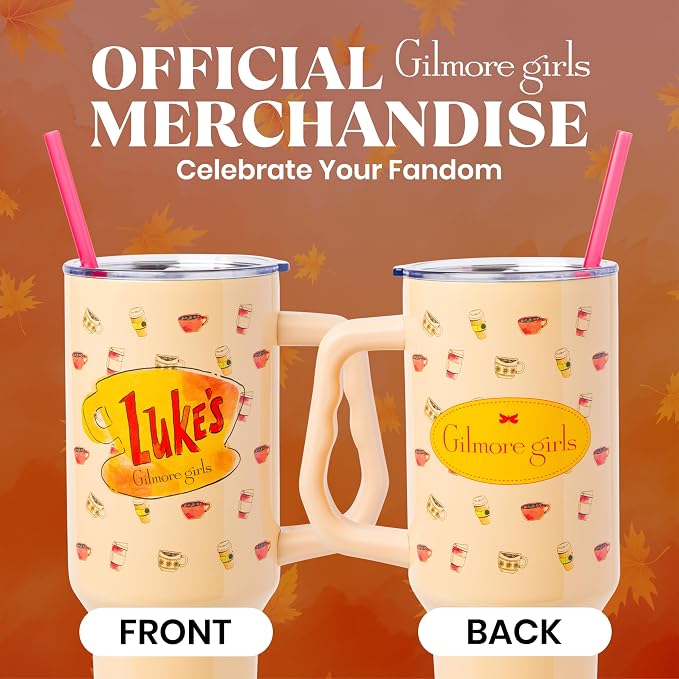 Silver Buffalo Gilmore Girls Luke's Diner Double Walled Stainless Steel Tumbler with Handle and Straw, Fits in Standard Cup Holder, 40 Ounces - Image 5