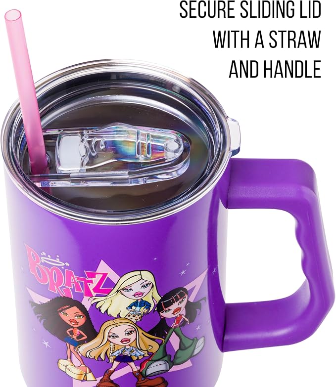Silver Buffalo Bratz Featuring Cloe, Yasmin, Jade, and Sasha Double Walled Stainless Steel Tumbler with Handle and Straw, Fits in Standard Cup Holder, 40 Ounces - Image 2