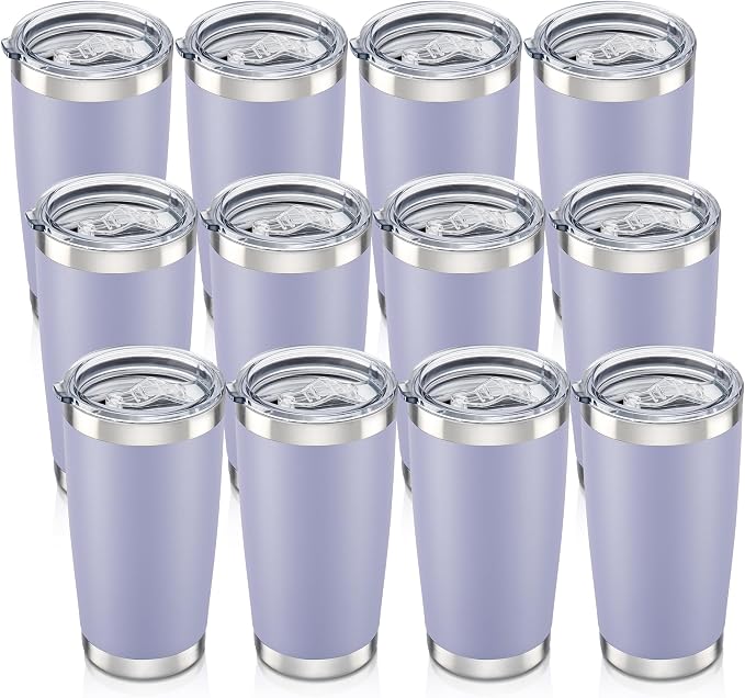 20 oz Tumbler with Lid Stainless Steel Insulated Tumblers Bulk Double Wall Vacuum Cups Powder Coated Travel Mug Keep Drinks Cold and Hot, Cosmic Lilac, 12 Pack by Orebigo