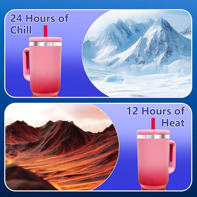40-OZ Insulated Water Bottle,Insulated Stainless Steel Tumbler,Reusable Cold Drink Thermos,BPA-Free, Double-Wall Stainless Steel Water Bottle (Pink Gradient, 40, Fluid Ounces) - Image 7
