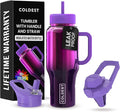 Coldest Tumbler with Handle and Straw - 100% Spill Proof Tumbler with Straw (3 Lids) - Stainless Steel Insulated Leakproof Tumblers for Women & Men - Cup Holder Friendly - 36 oz (Purple Nova) by Coldest