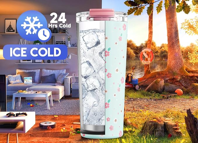Meoky 24 oz Travel Coffee Mug with Leak-proof Lid, Stainless Steel Insulated Coffee Tumbler, Keeps Hot for 8 Hours or Cold for 24 Hours, Fits in Car Cup Holder (Mint Petal) - Image 4
