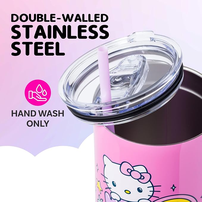 Silver Buffalo Sanrio Hello Kitty Summer Double Walled Stainless Steel Tumbler with Handle, Fits in Standard Cup Holder, 40 Ounces - Image 3