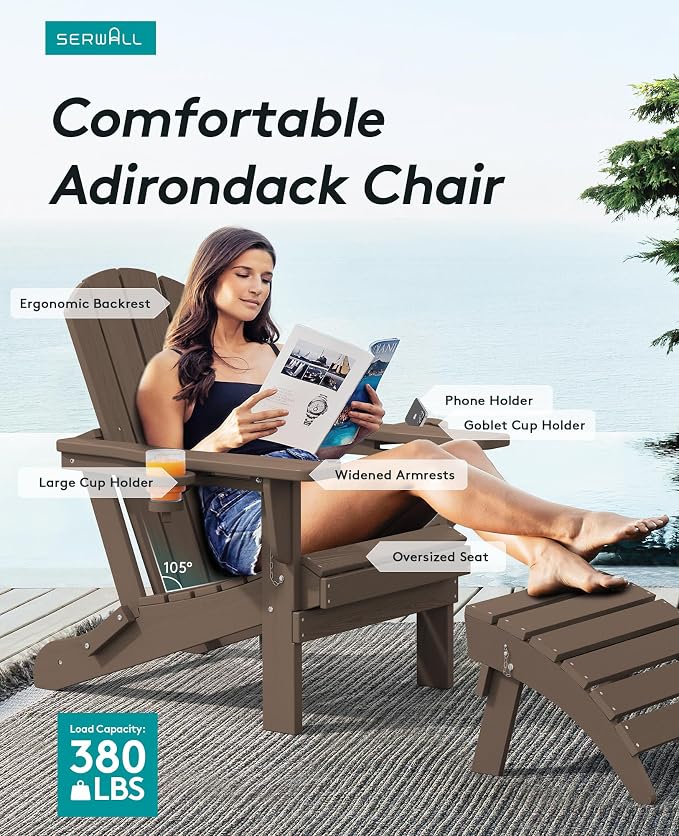 SERWALL Adirondack Chair with Cup Holders - Image 2