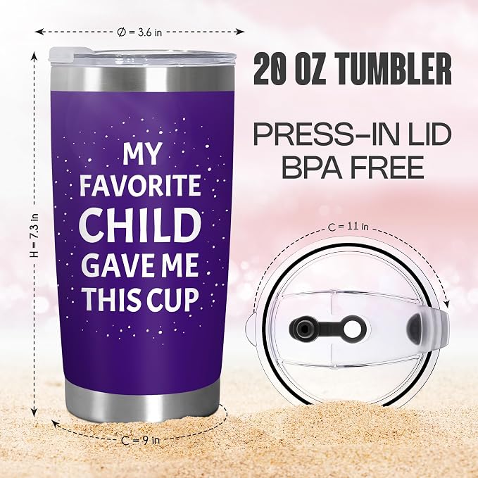 TEEZWONDER Christmas Birthday Gifts for Mom from Daughter Son - Favorite Child 20 oz Stainless Steel Insulated Coffee Tumbler with Lid - Mothers Mama Birthday Gifts, Funny Tumbler for Women - Image 3