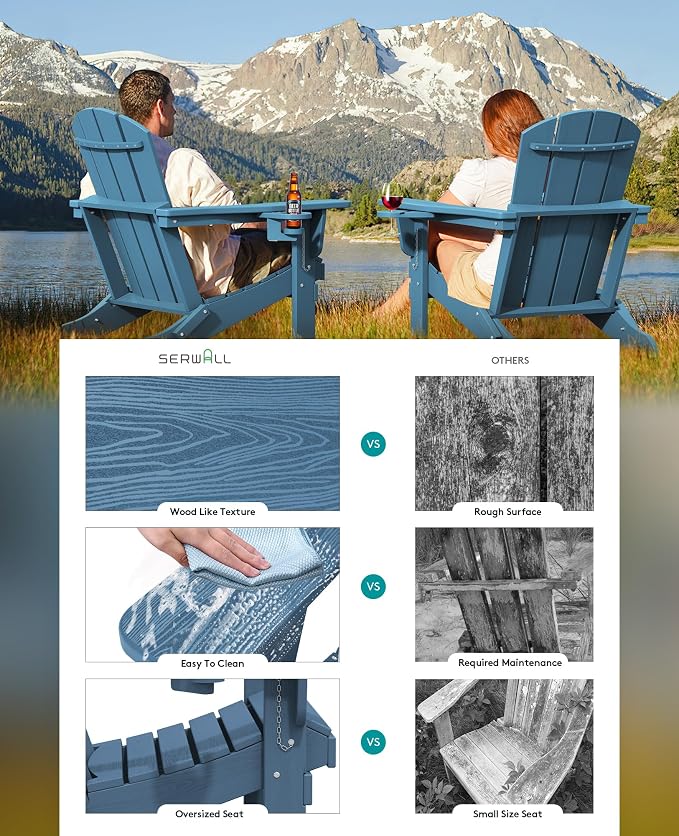 SERWALL Folding Adirondack Chair, HDPE Adirondack Chairs Set of 6, Plastic - Image 5