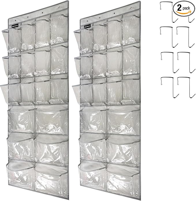 2 Pack Extra Large Hanging Crystal Clear Over Door Shoe Organizers, Closet Shoe by TidyMaster
