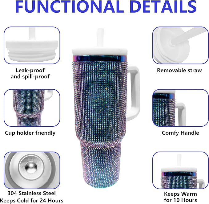 40-OZ Insulated Water Bottle,Insulated Stainless Steel Tumbler,Reusable Cold Drink Thermos,BPA-Free, Double-Wall Stainless Steel Water Bottle (Colorful-Diamond, 40, Fluid Ounces) - Image 3