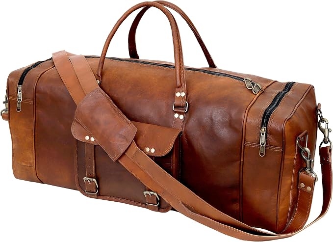 Large Leather 32 Inch Luggage Handmade Duffel Bag Carryall Weekender Travel - Image 5