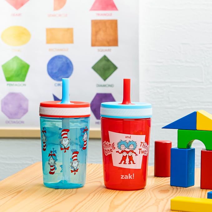 Zak Designs Dr. Seuss Kelso Toddler Cups For Travel or At Home, 15oz 2-Pack Durable Plastic Sippy Cups With Leak-Proof Design is Perfect for Kids (The Cat in the Hat) - Image 3