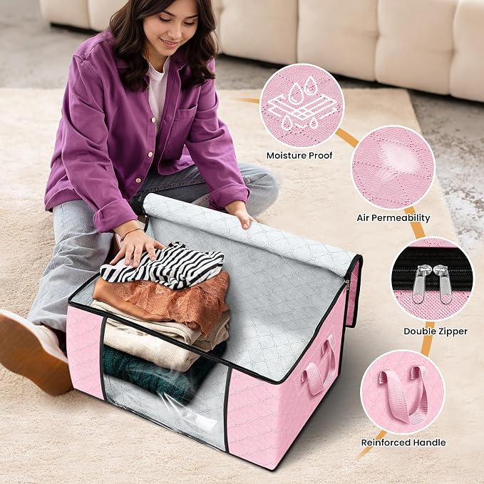 Fab totes 3 Pack Clothes Storage, Foldable Thick Fabric Blanket Storage Bags - Image 4