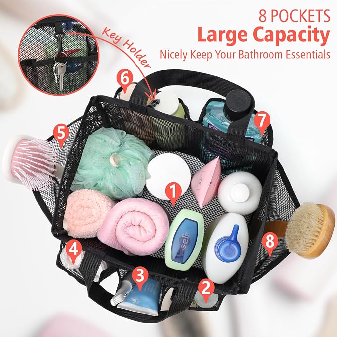 F-color Mesh Shower Caddy Portable, Upgrade Deeper 7 Pockets Shower Bag Basket - Image 2