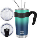WETOWETO 20oz Insulated Stainless Steel Tumbler, Coffee Mug with 2 Lids and 2 Straws, Vacuum Sealed, Leak-Proof for Travel (Green-Blue Gradient, 1 Pack) by Wetoweto