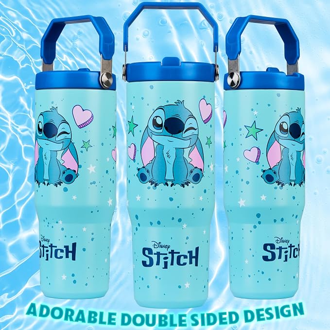 Get Trend Disney Stitch Tumbler with Straw 30oz Kids Teens Insulated Cup with Lid Handle Travel Mug Cups with Lids for School Sports Gifts for Kids (Blue Stitch) - Image 5