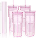 Luiaiog 20oz Glass Cups with Lids and Straws - Set of 4 Reusable Tumblers, Thickened Shatter-Resistant Glass, Ideal for Iced Coffee, Smoothies, Cocktails, Juices - Elegant & Durable Drinkware (Pink) by Luiaiog