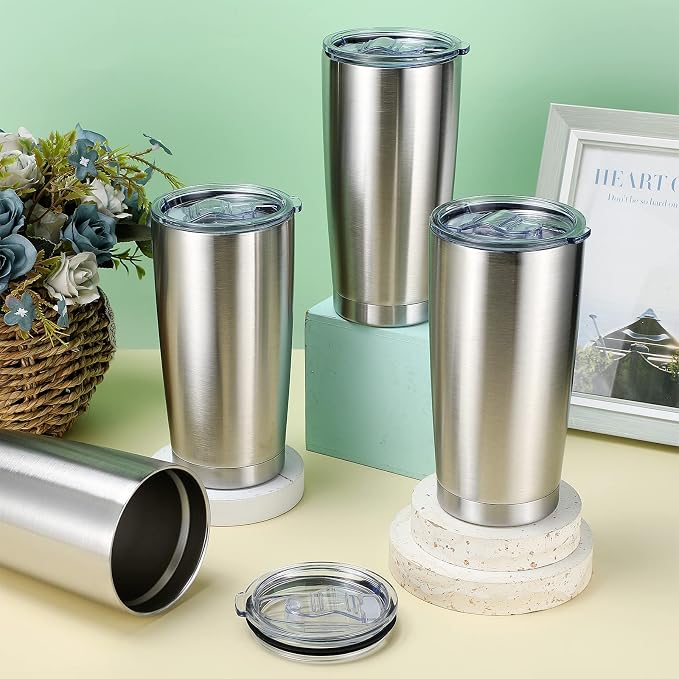 Sieral 36 Pack Stainless Steel Tumblers Bulk with Lids Double Wall Vacuum Insulated Coffee Cups Blank leakproof Powder Coated Tumblers for Engraving Wedding Graduation Party Favors(20 oz,Silver) - Image 4